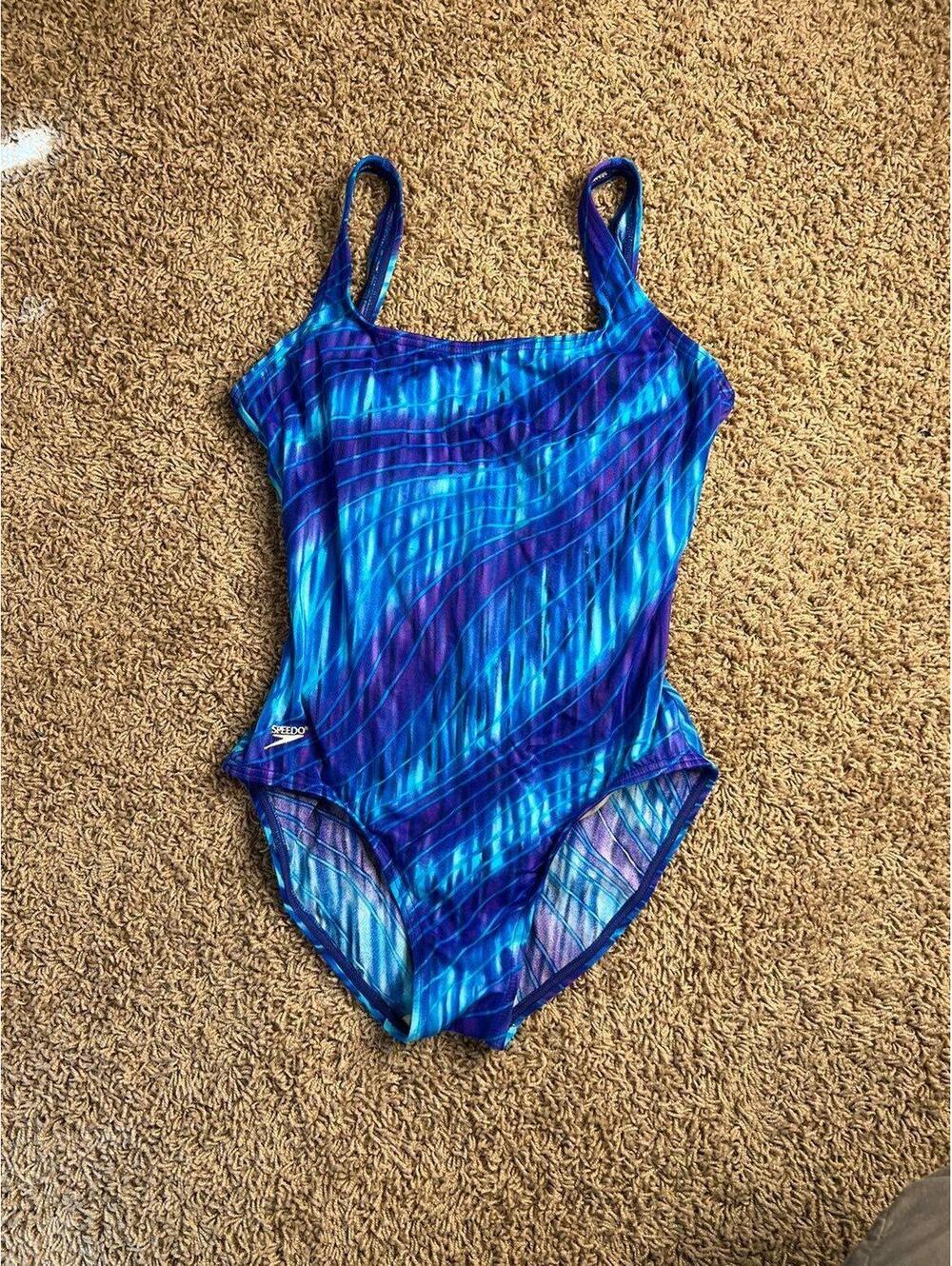 Vintage Speedo Blue Patterned One-Piece Swimsuit